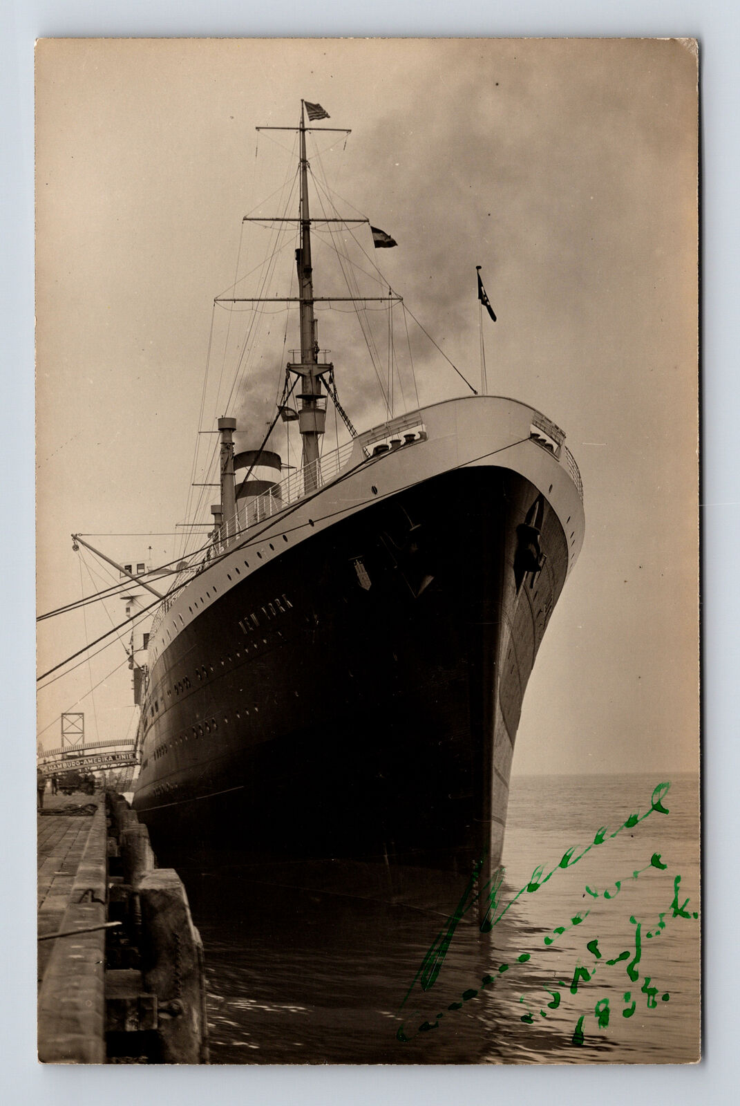 c1933 RPPC SS New York (1927) Hamburg-America Line Signed by Captain? Postcard