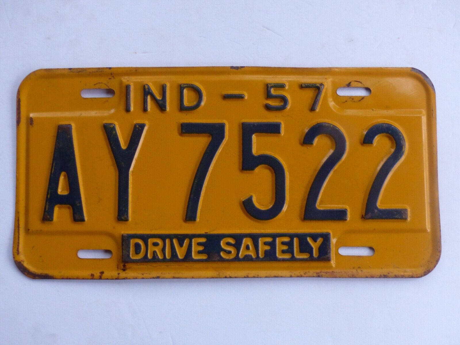 1957 Marion County Indiana Passenger Car License Plate # AY 7522  \