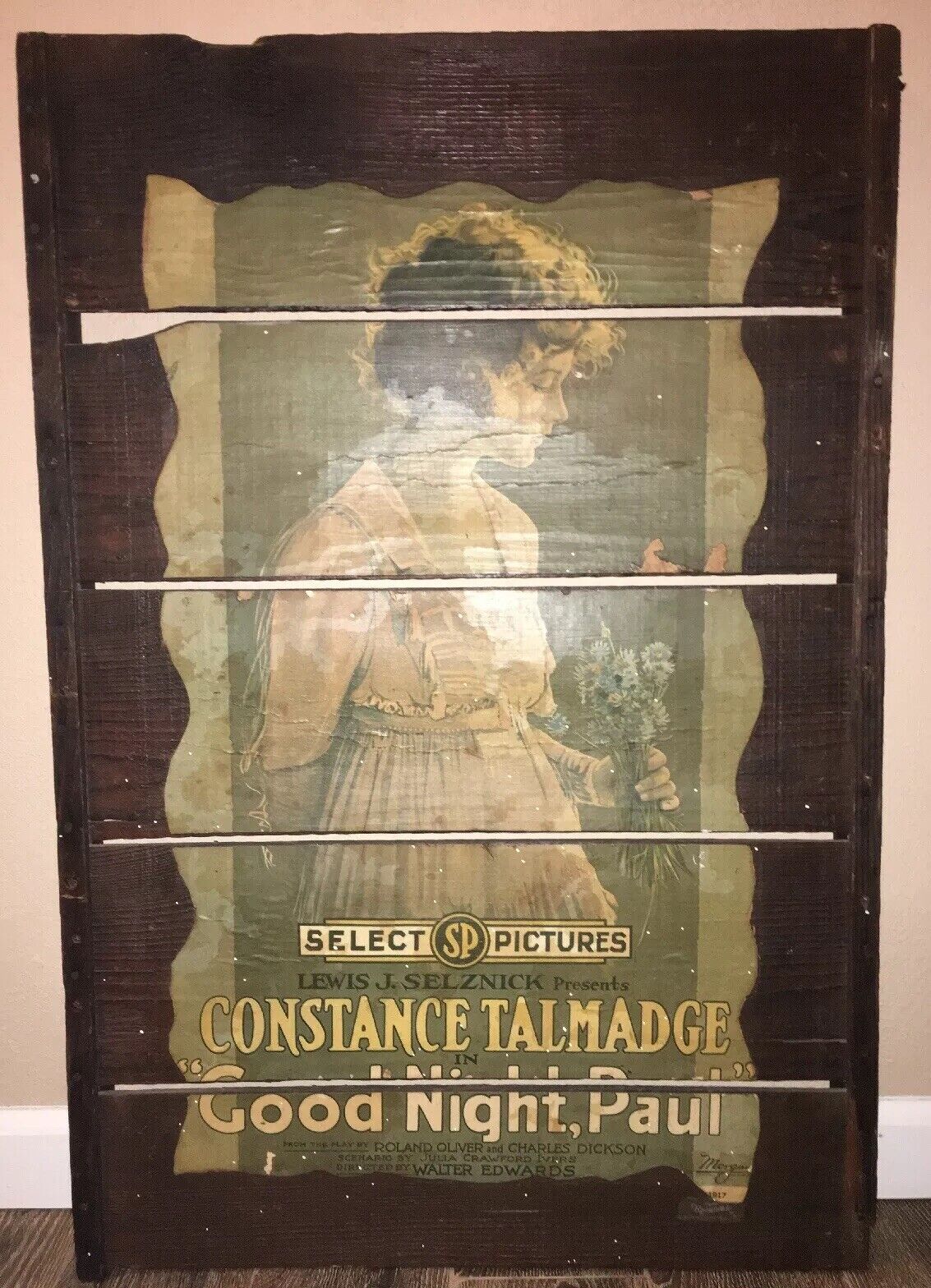 Original Raisinrak 1917 “Good Night Paul” Movie Ad Constance Talmadge Wood Sign