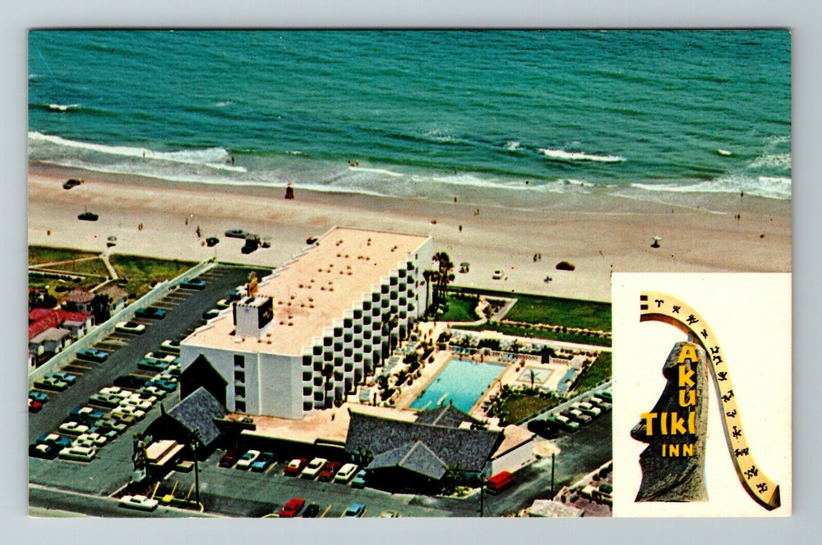 Daytona Beach FL-Florida, Aku Tiki Inn, Aerial View, Vintage Postcard