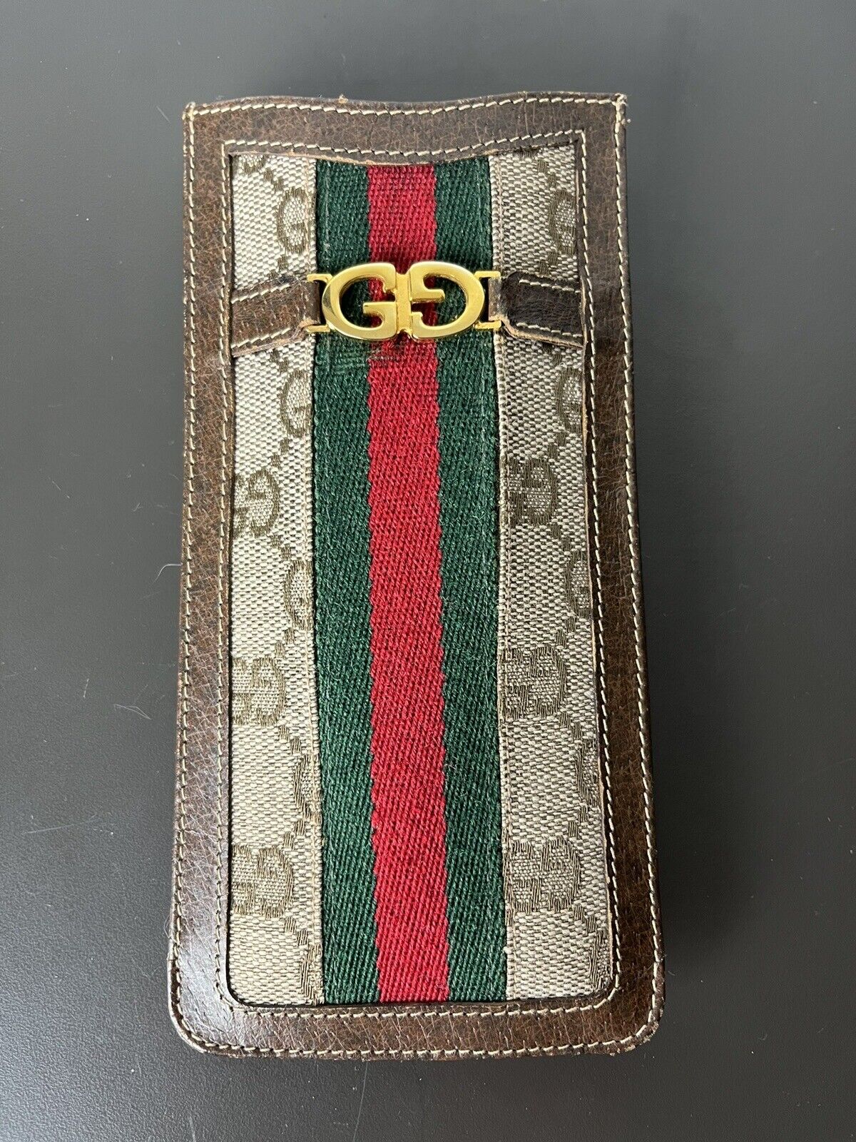 Auth Vintage GUCCI Old Gucci Sherry Line Glasses Case Pouch Canvas / Leather