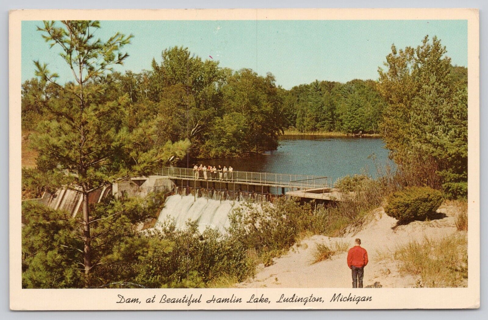Dam at Hamlin Lake Ludington State Park Michigan Mi Vintage Chrome Postcard
