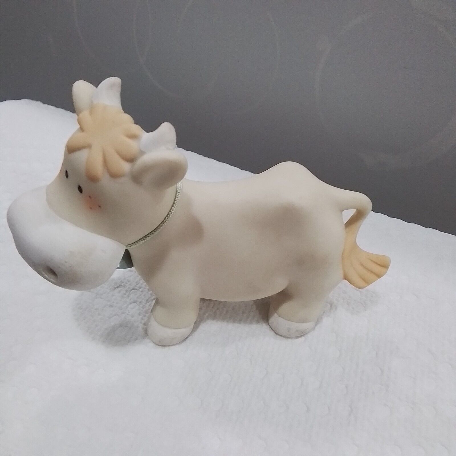 Vintage Bisque Cow Figurine Precious Moments Style With Bell 
