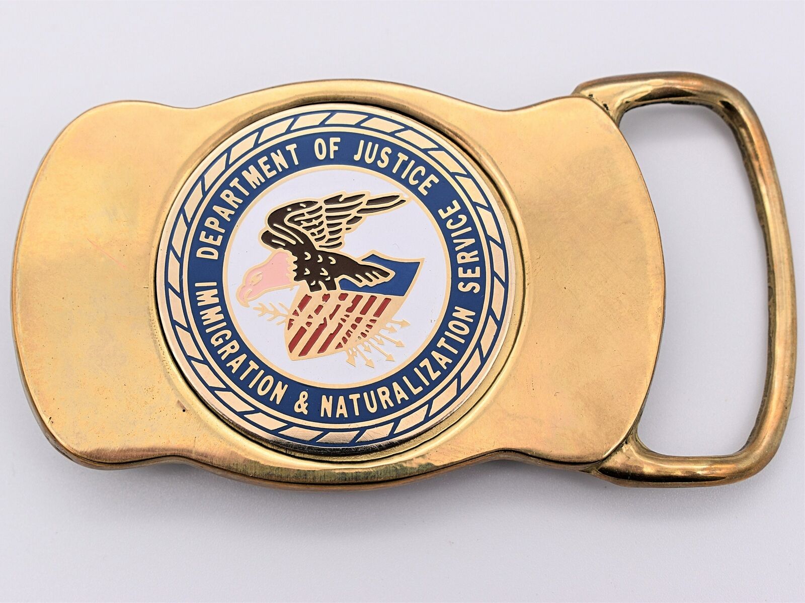 US DOJ Immigration Patrol Officer Solid Brass 70s Vintage Belt Buckle ~ Obsolete
