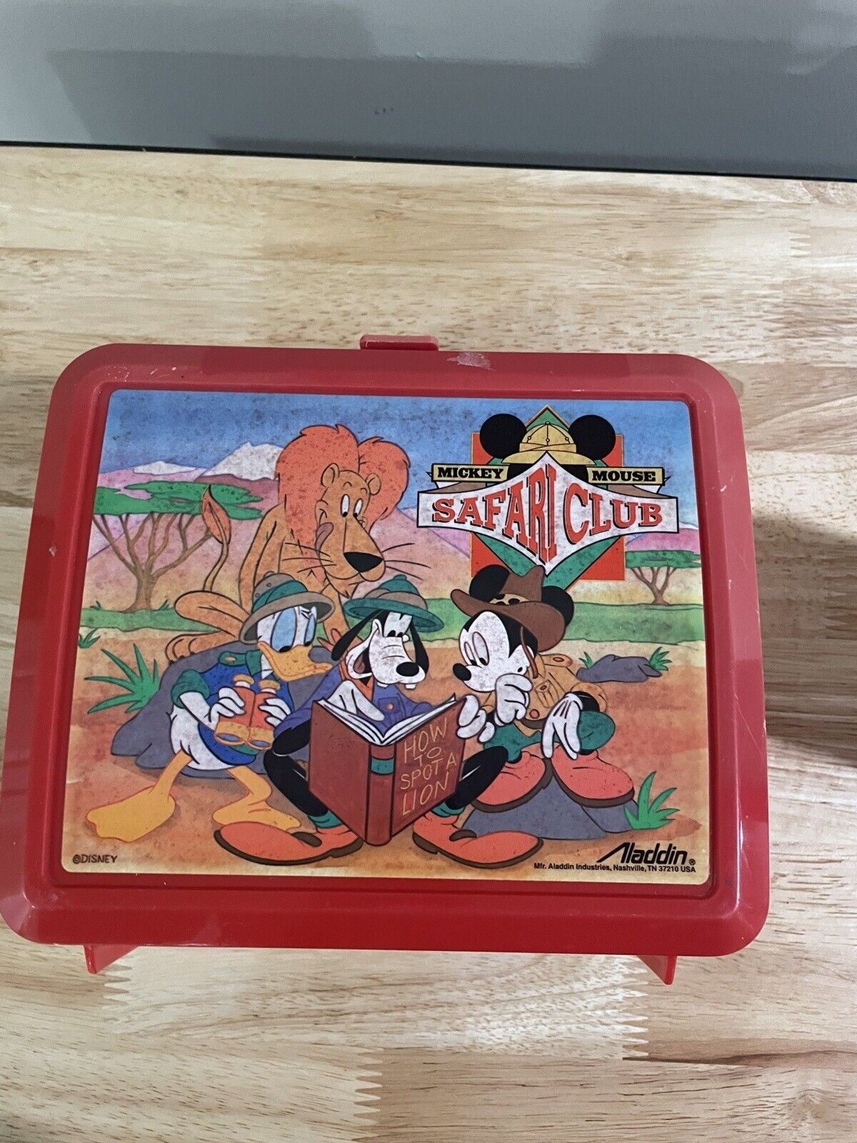 Vintage Mickey Mouse Lunchbox Safari Club w/Thermos & Holder Disney by Alladin