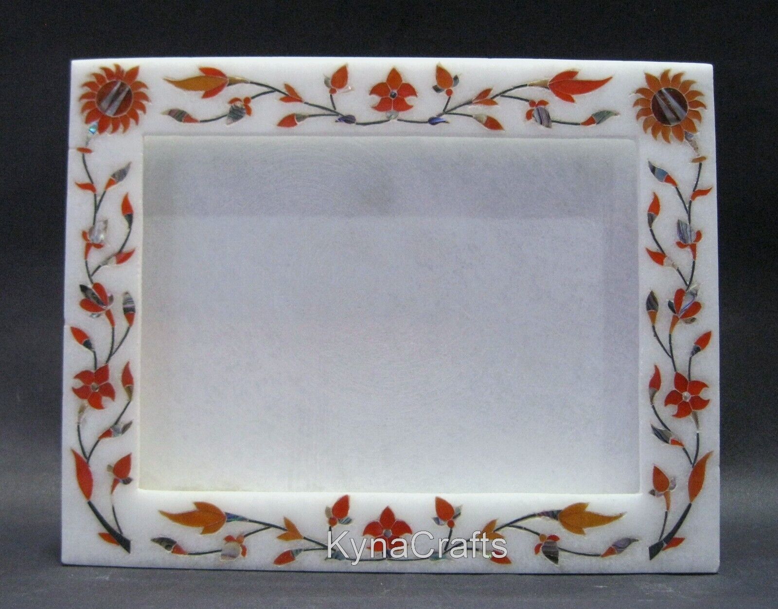 9 x 7 Inches Floral Art Picture Frame White Marble Photo Frame from Handicrafts