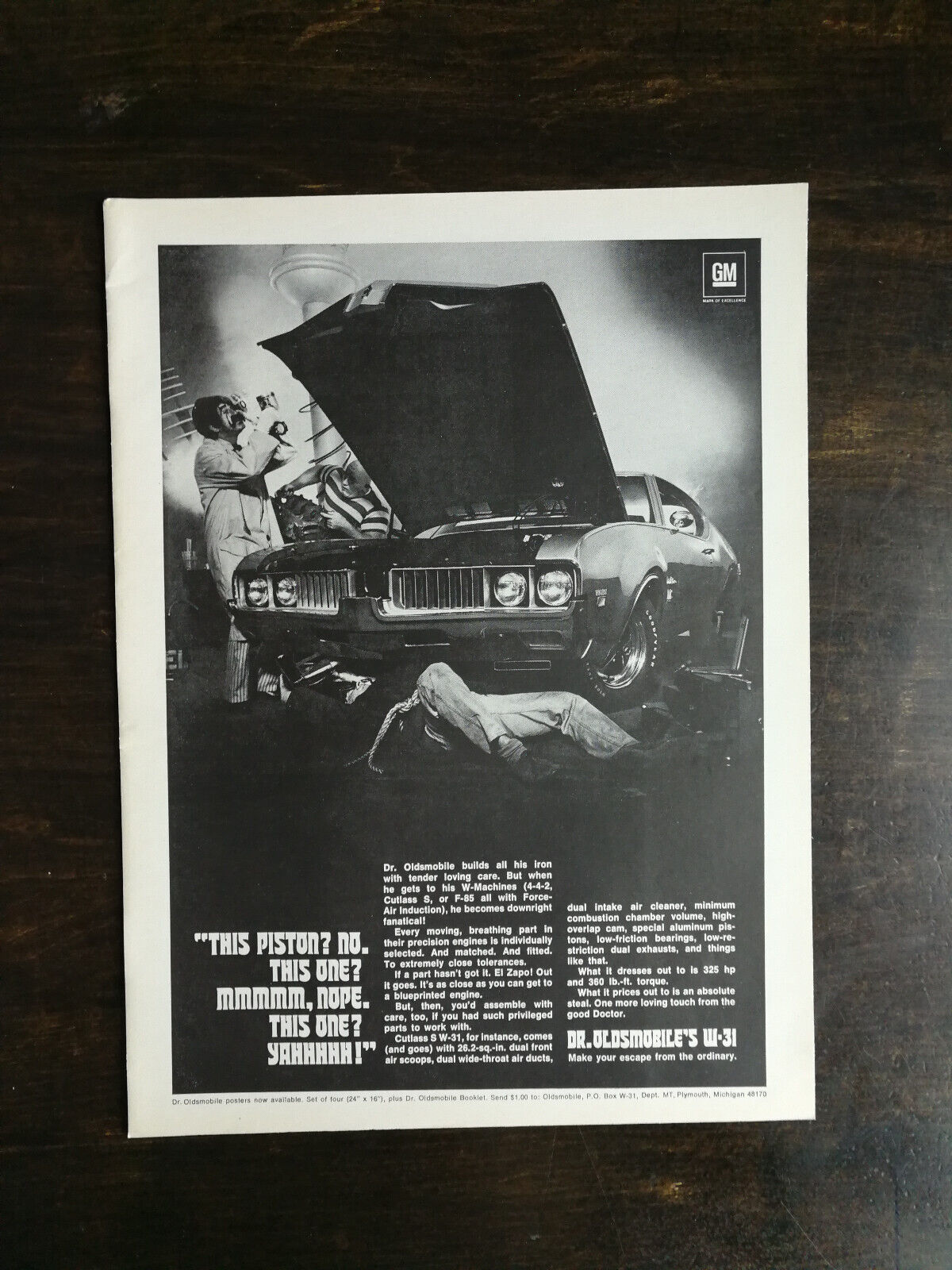 1969 Dr. Oldsmobile W-31 Full Page Original Vintage Ad 324