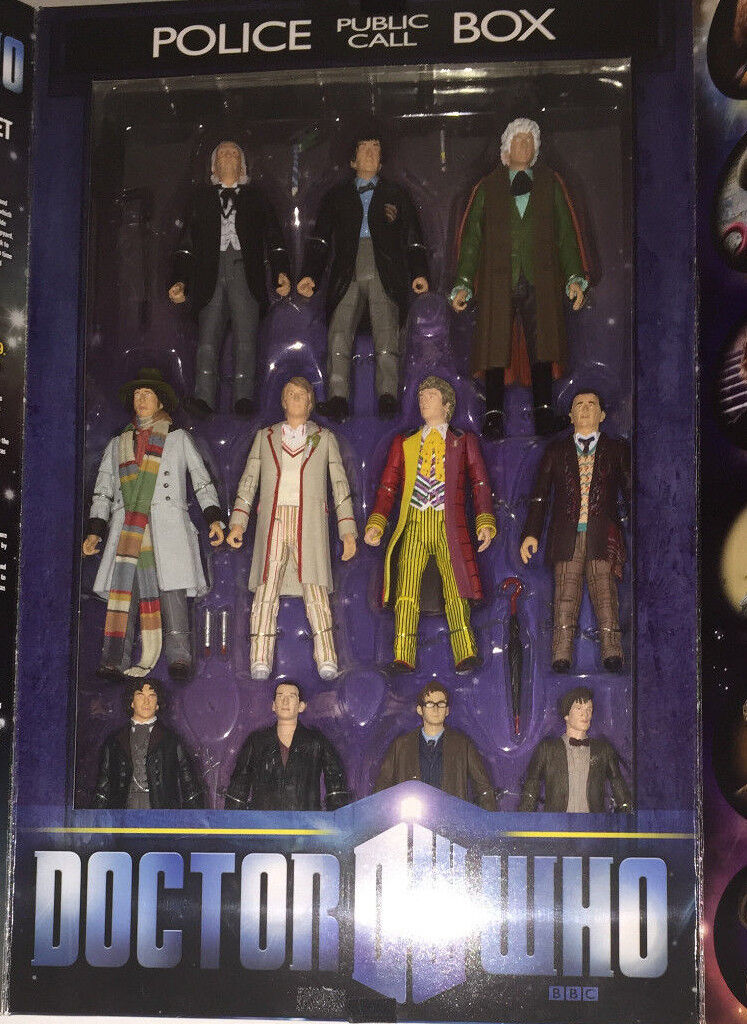 Dr. Who The 11 Doctors Figure Set Police Public Call Box NEW