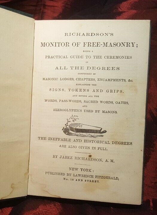 1st Edition  RICHARDSON'S MONITOR FREEMASONRY 1860   Illuminati Occult Kabbalah