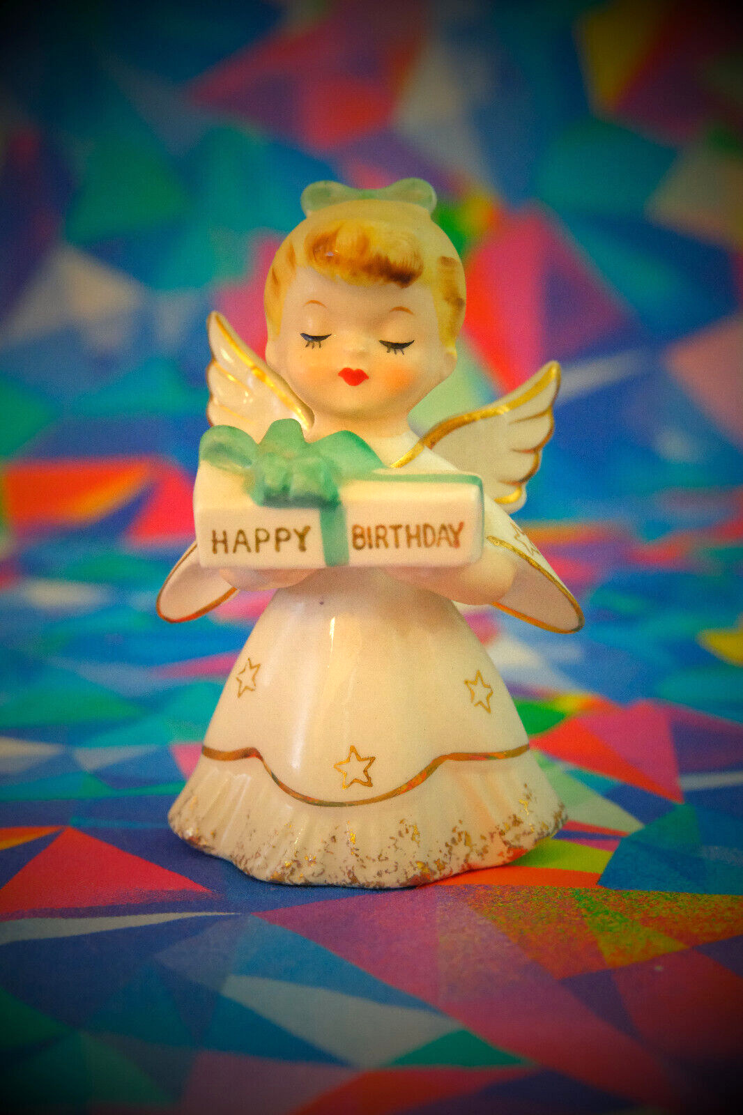 HAPPY BIRTHDAY Cute 1950s Kitsch F262 Angel Girl Figurine Napco Norcrest Lefton