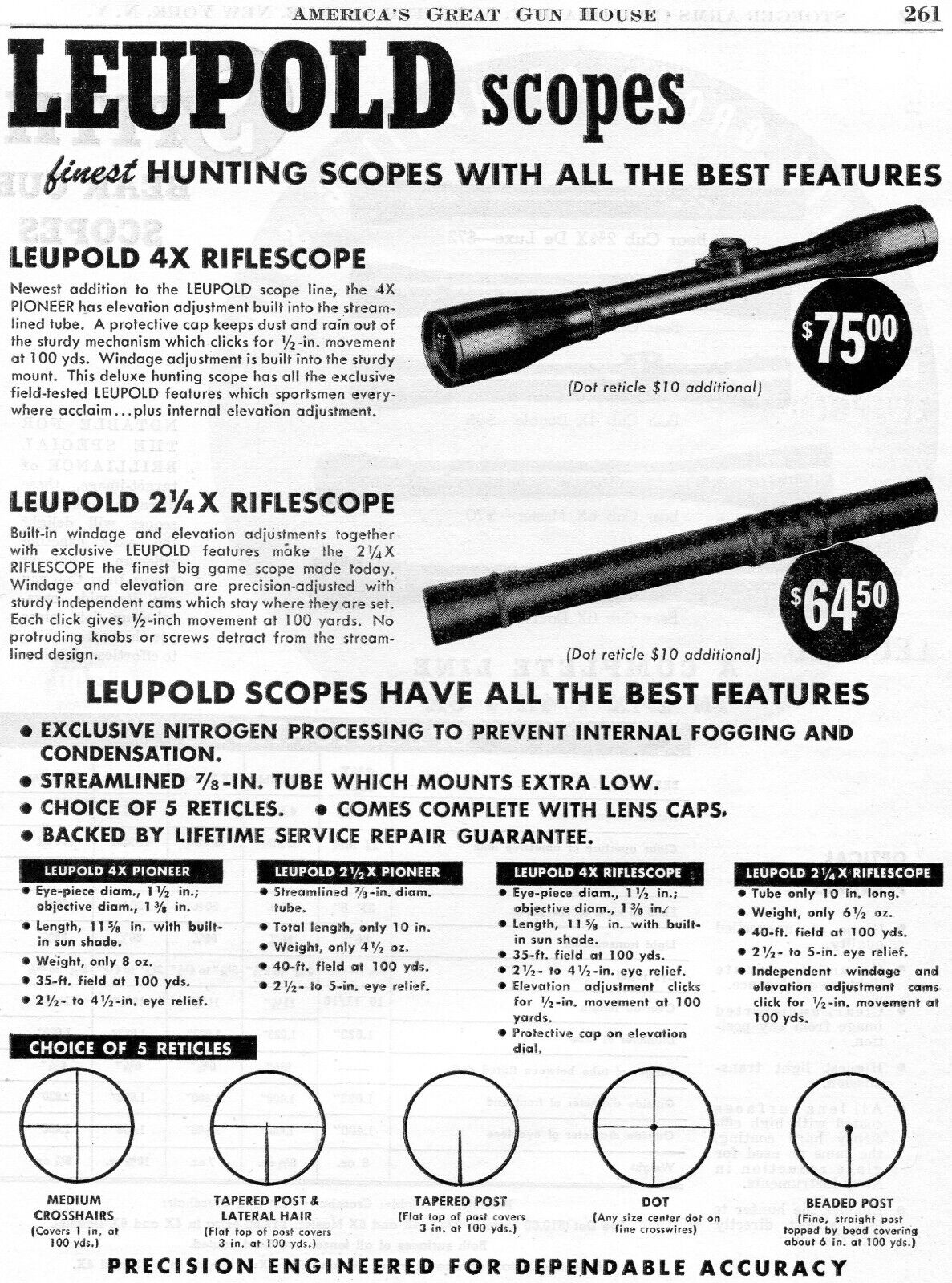 1953 Print Ad of Leupold Pioneer Riflescope Hunting Rifle Scope