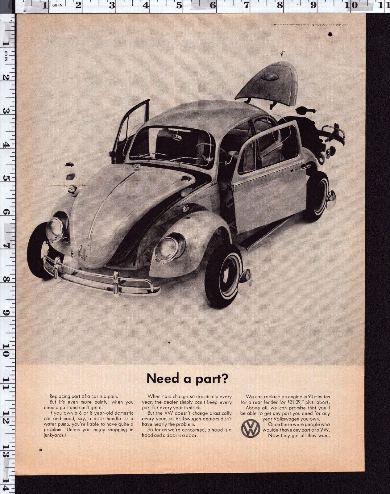 1965 Vintage Print Ad Volkswagen Beetle VW USA
