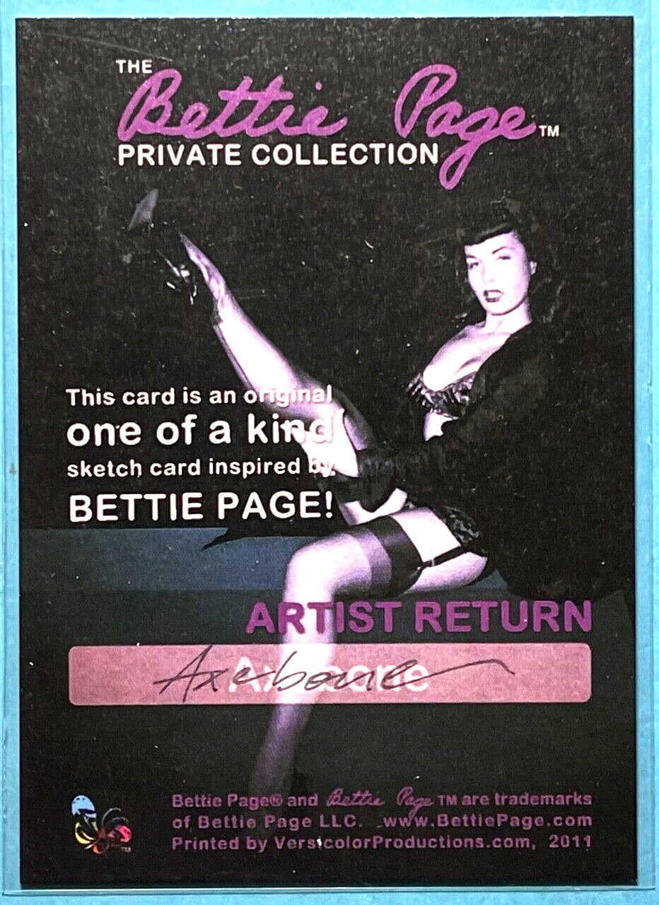 BETTY BETTIE PAGE VERSICOLOR 1 / 1 AR ARTIST RETURN SKETCH CARD AXEBONE