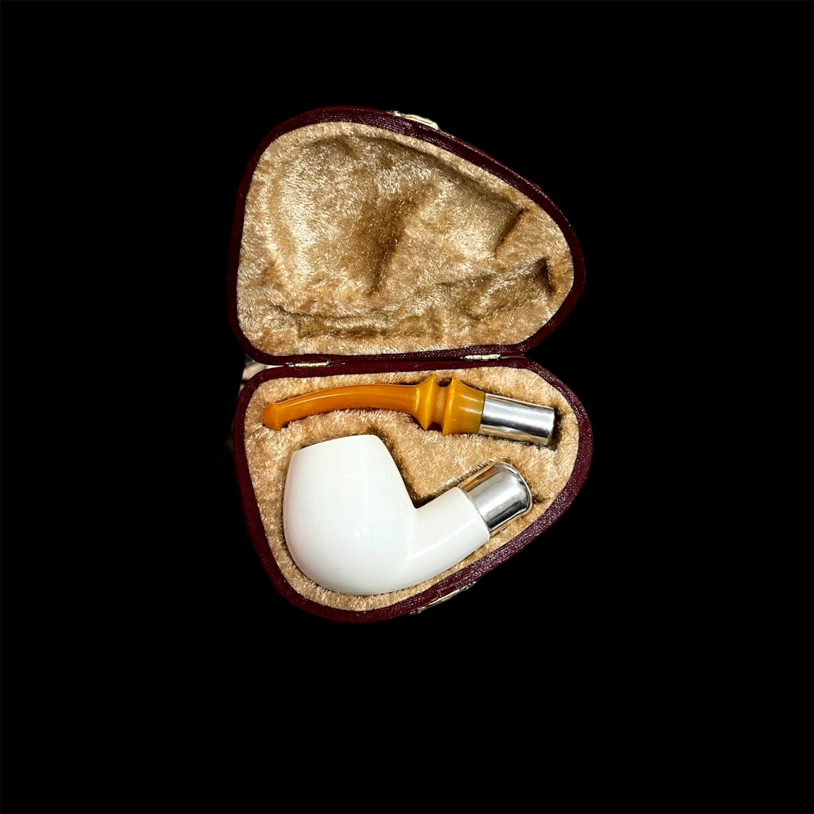 Block Meerschaum Pipe 925 silver unsmoked smoking tobacco pipe w case MD-333