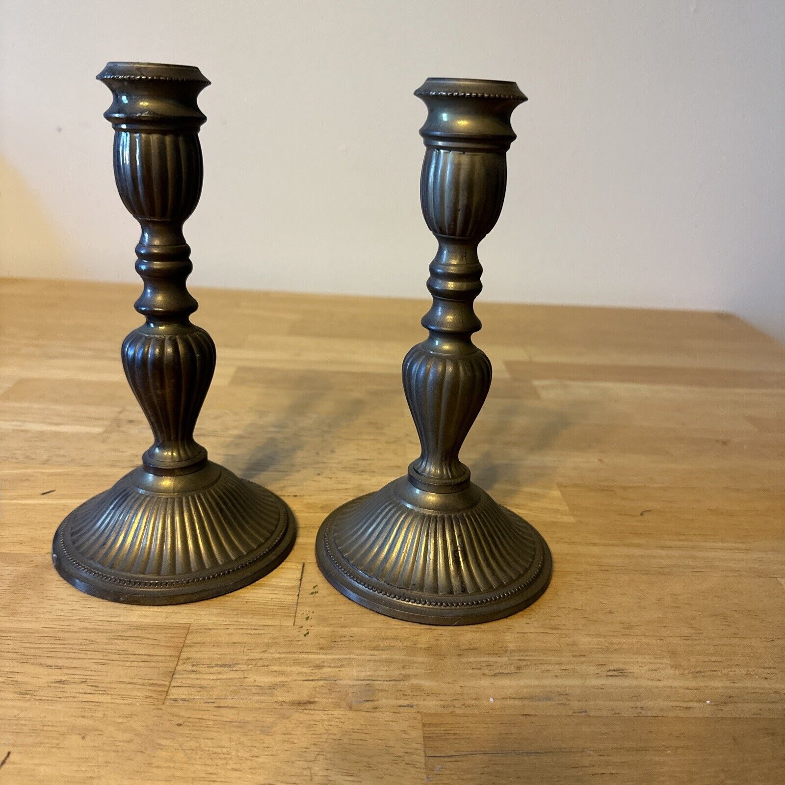 Two Solid Brass Candlestick Holders Vintage Made In India