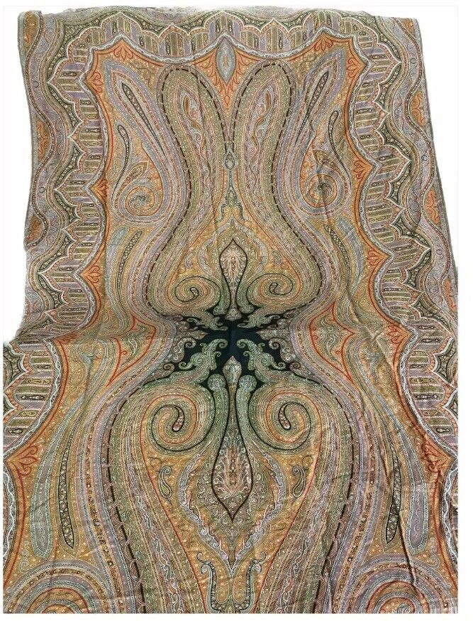 Antique  French 19th Century Paisley Kashmir Wool  Shawl 62 x 124 Multicolor