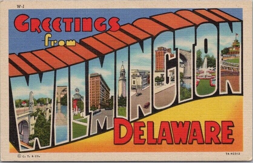 WILMINGTON, Delaware Large Letter Postcard Multi-View / Curteich Linen c1937