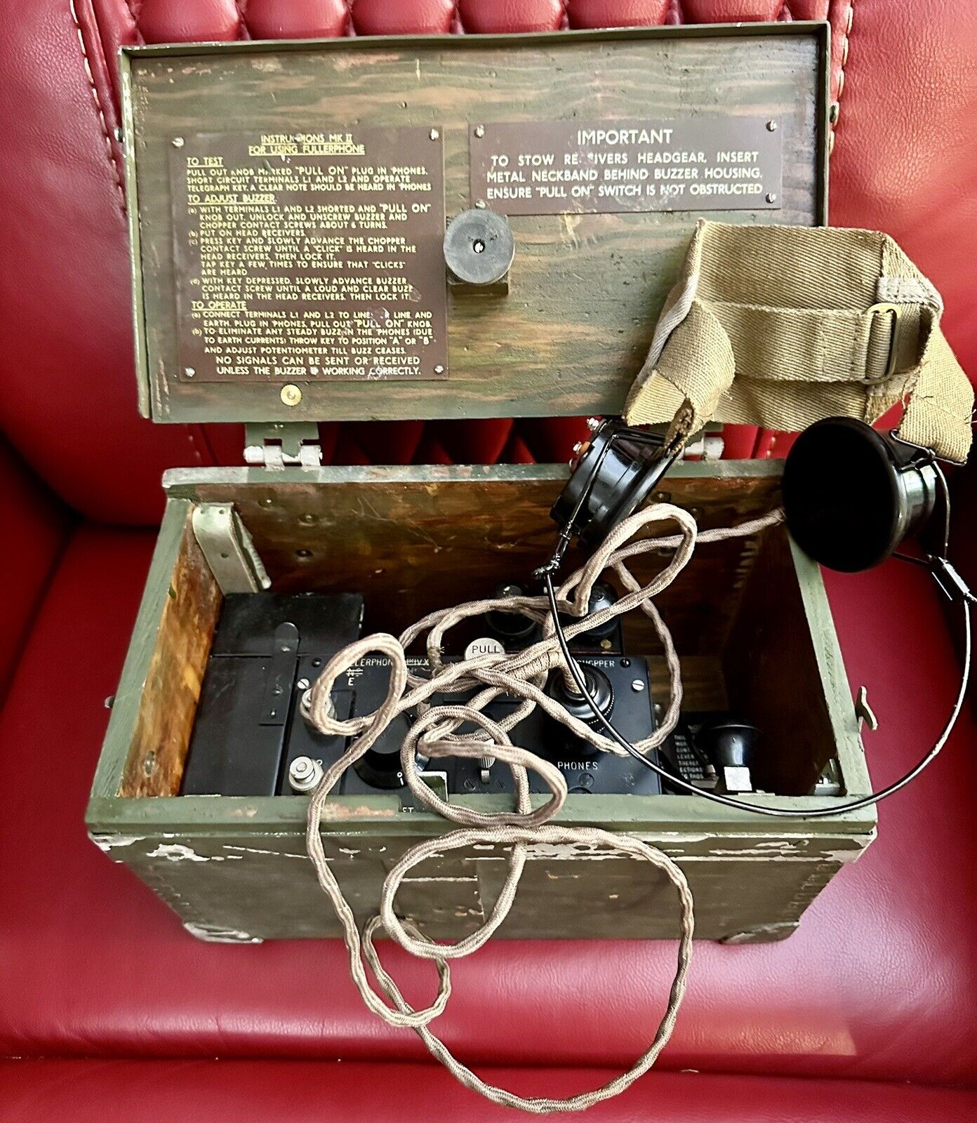 Original WW-II Field Telegraph Morse Code Key Fullerphone MKV With Headphones