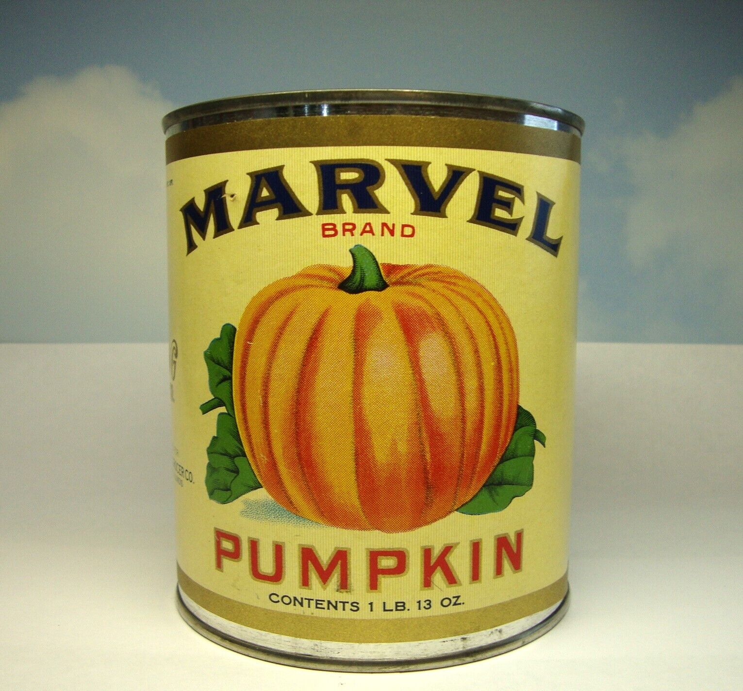 Vintage Tin Can with Paper Label Marvel Brand Pumpkin