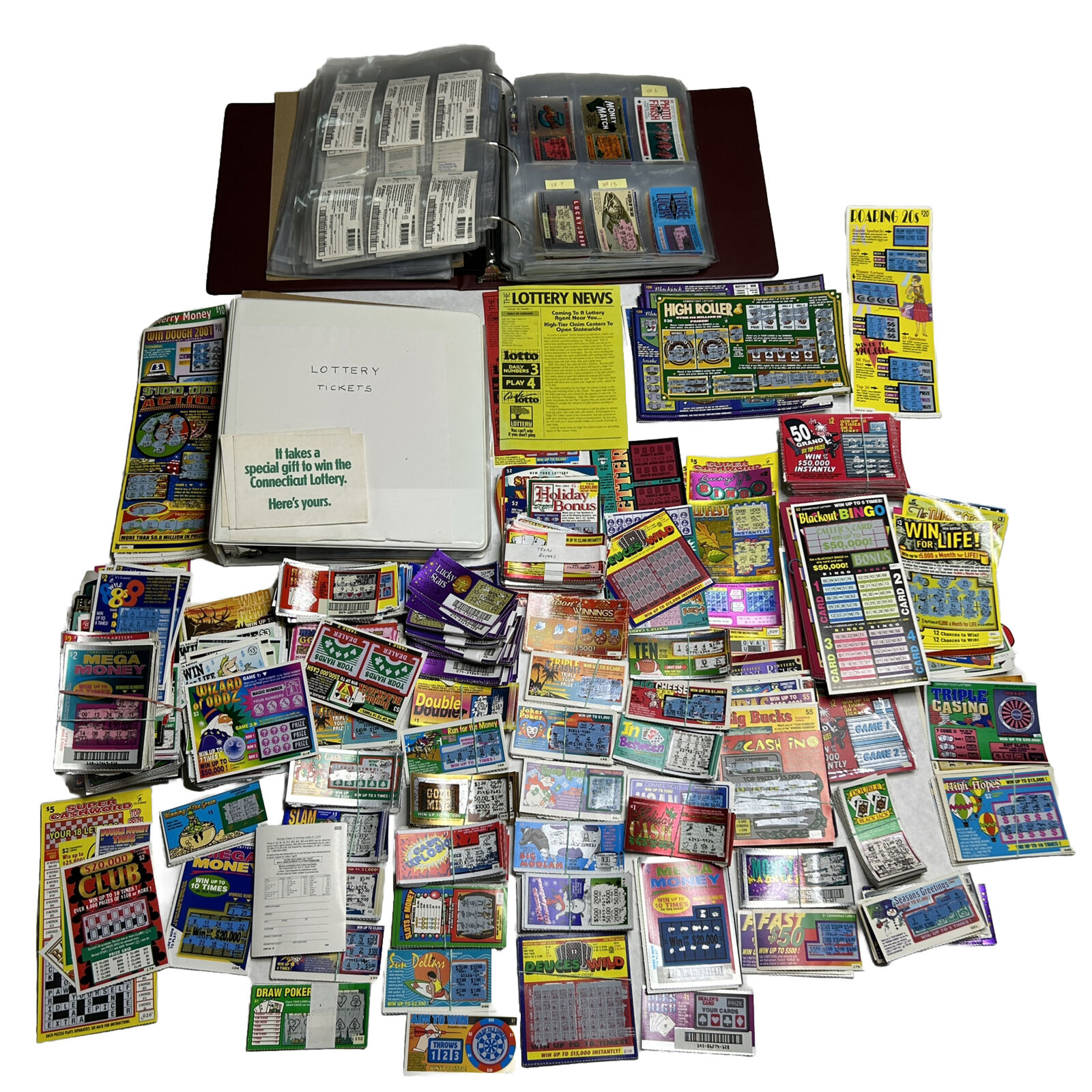 Huge Vintage Lottery Scratch Ticket Collection Multiple States Some Unscratched