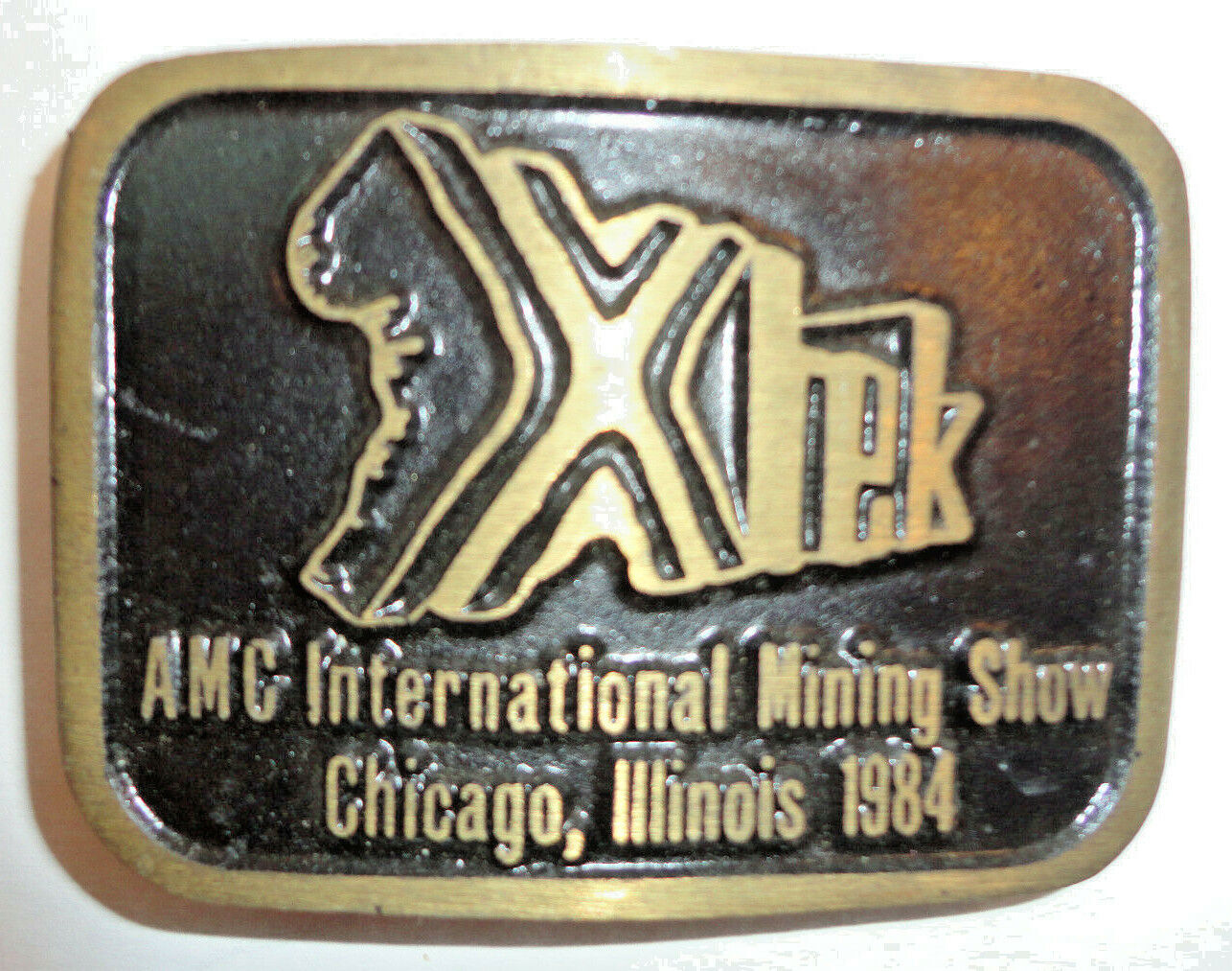 1984 AMC International Mining Show Belt Buckle Solid Brass Limited Ed.Dynabuckle