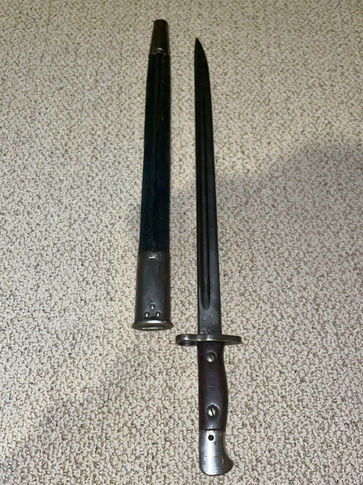 Antique WWI 1907 Wilkinson Stainless Steel Bayonet Sword Original Scabbard