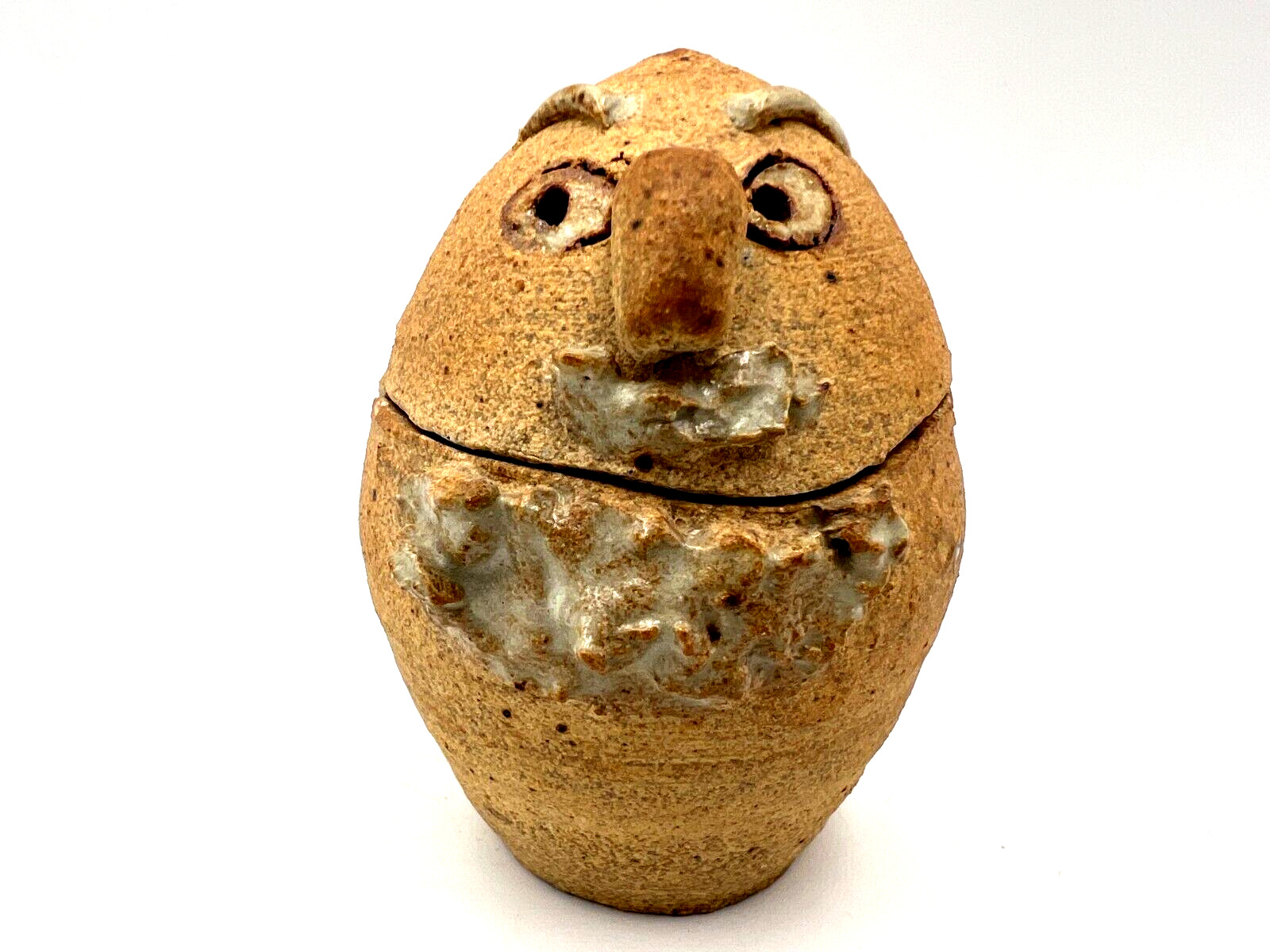Art Pottery Ceramic Egg Shaped Man Face Trinket Box 3\
