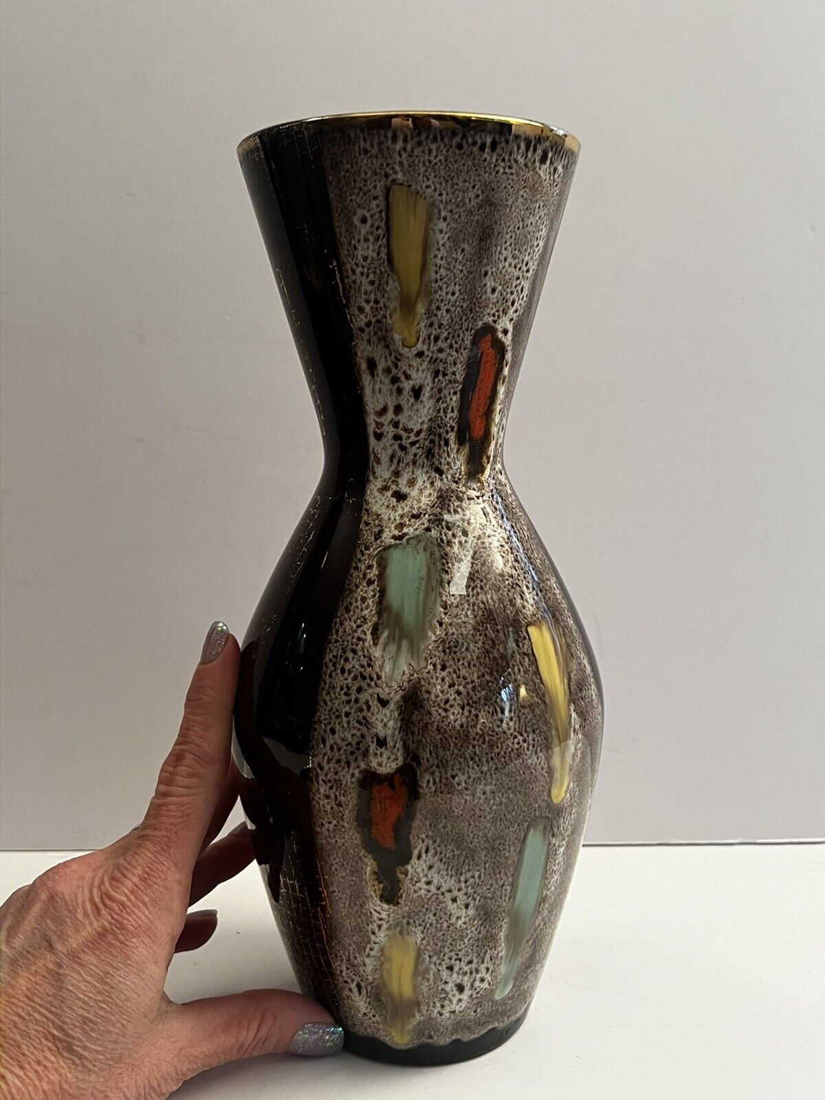 Vintage Midcentury Modern W. Germany 2Art Pottery Vase 653-28 Nice