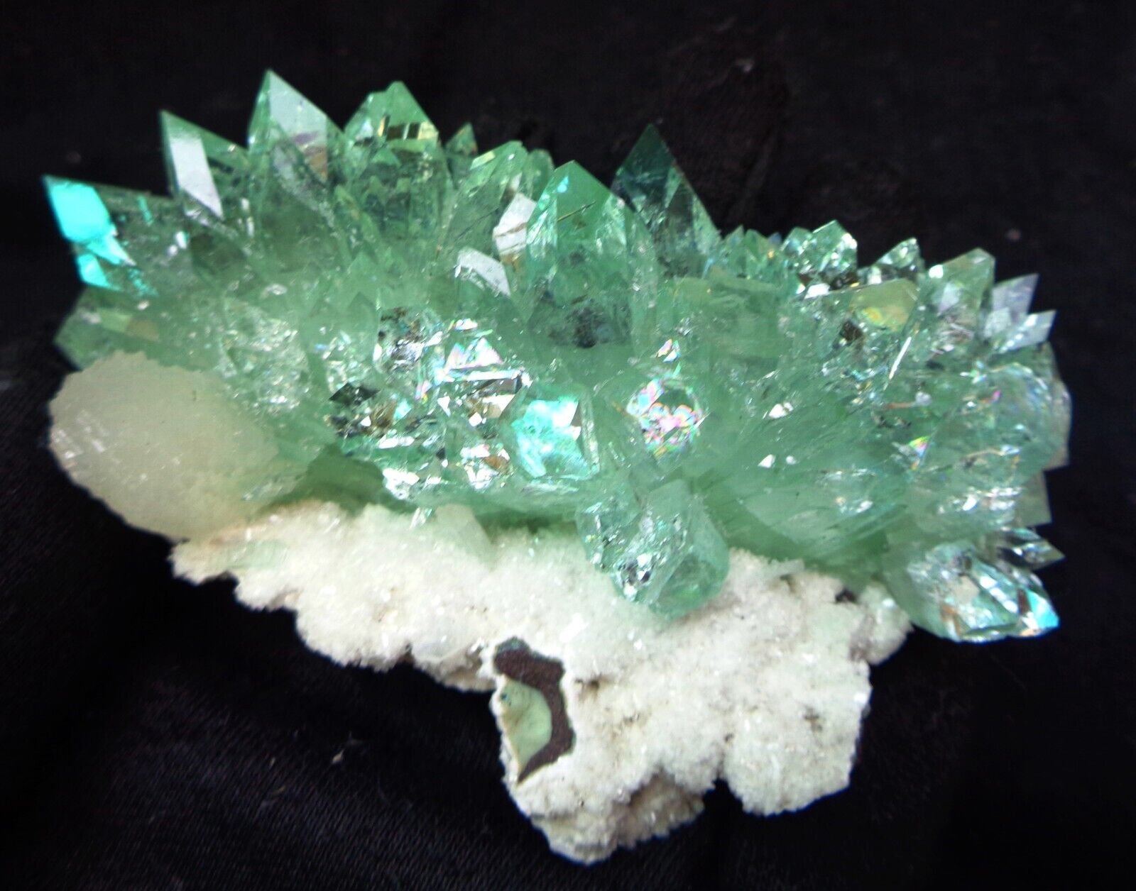 Green Apophyllite Crystals w/ Silbite On Matrix Minerals Specimen