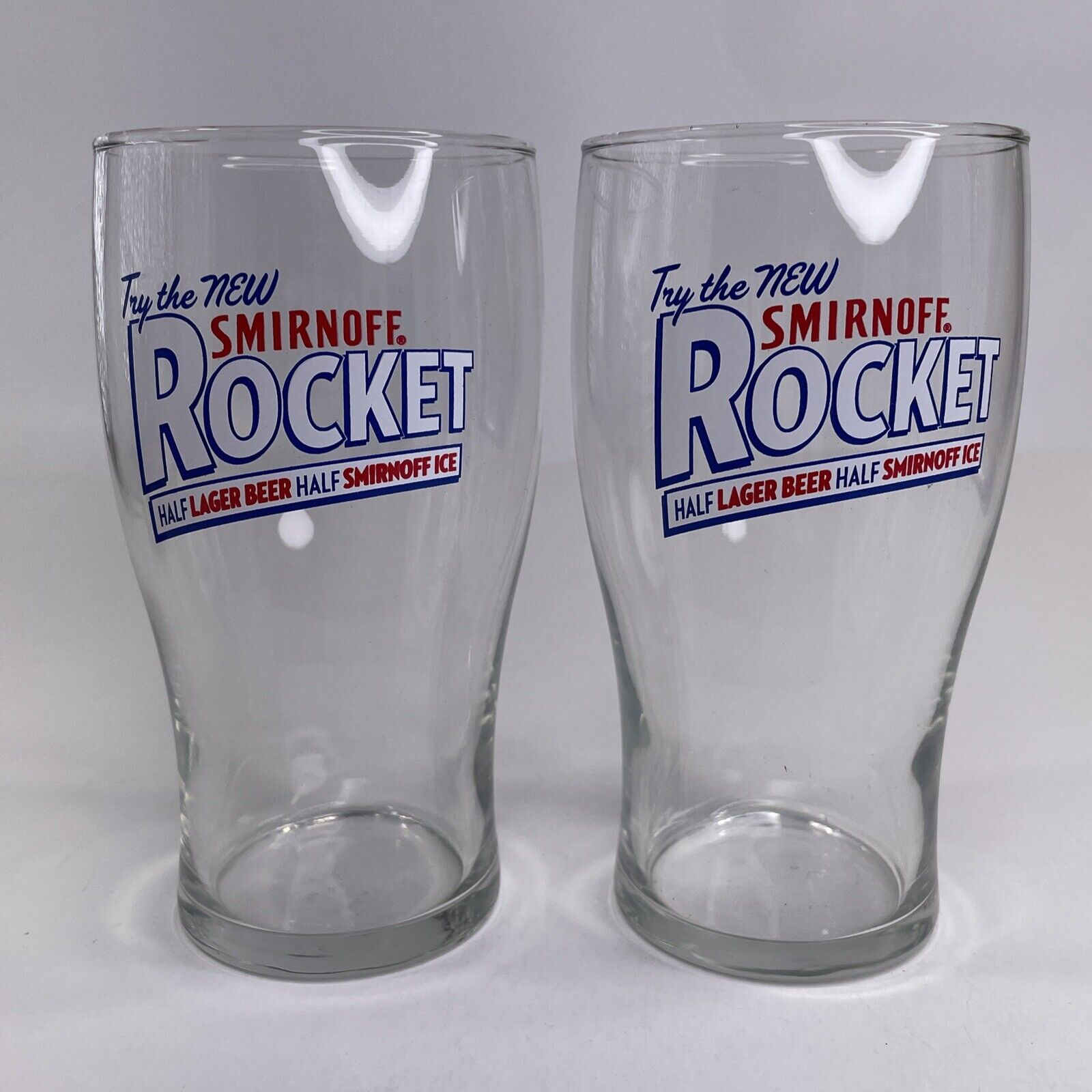 2x Vintage 1997 Smirnoff Rocket Pint Glasses Pair NEVER USED Smirnoff Ice x Beer