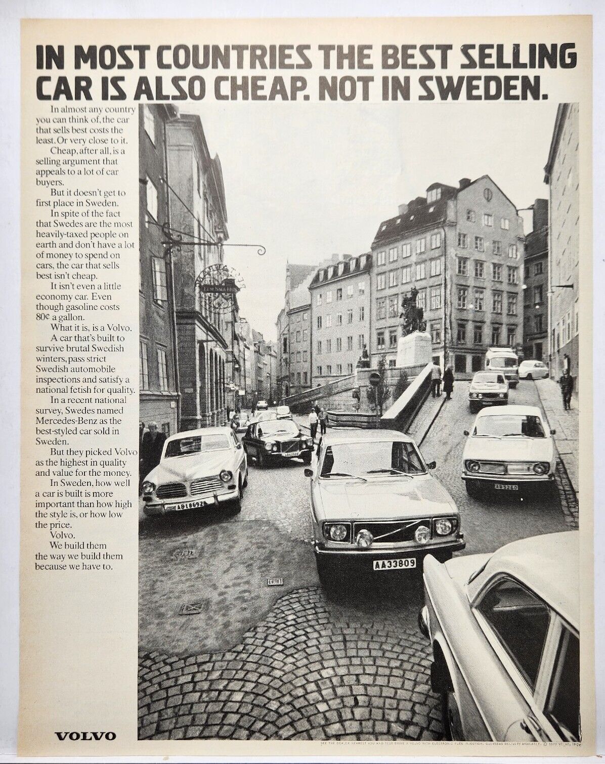 1972 Volvo On The Streets Of  Sweden Vintage Print Ad