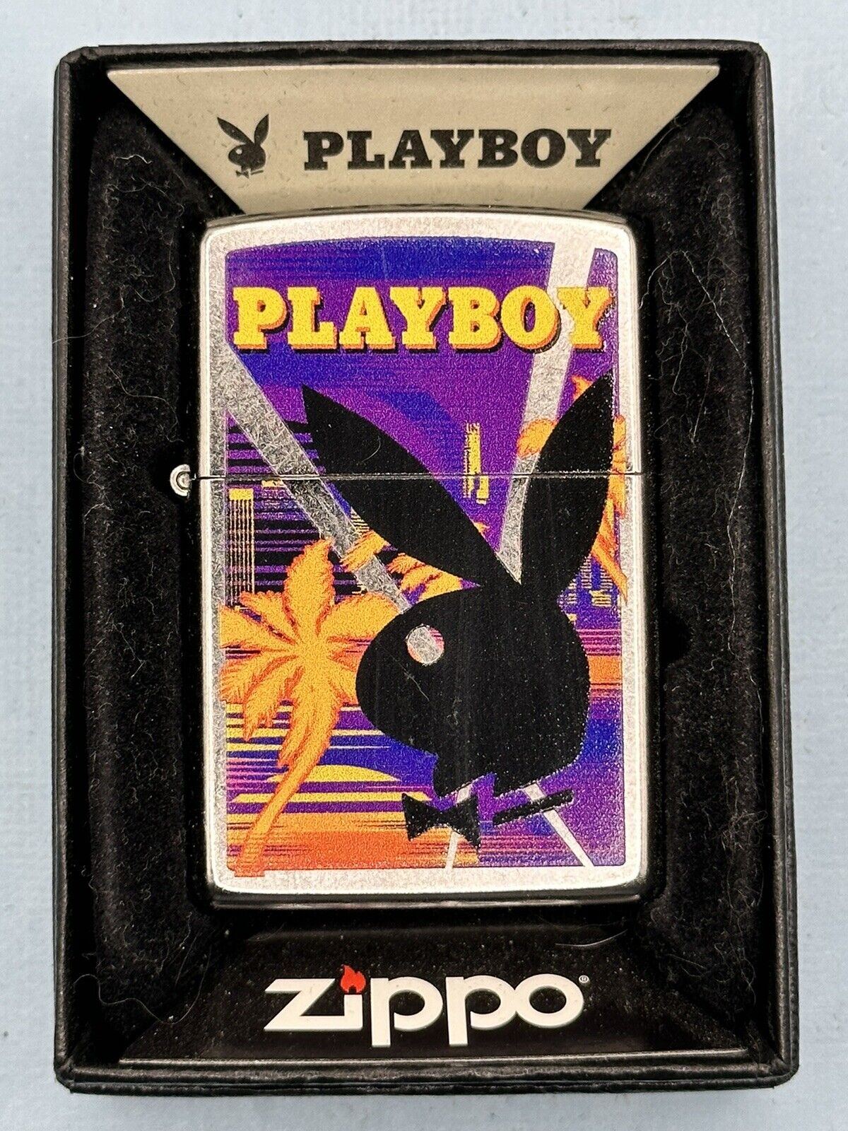 2021 Playboy Bunny Bowtie Tropics Chrome Zippo Lighter NEW