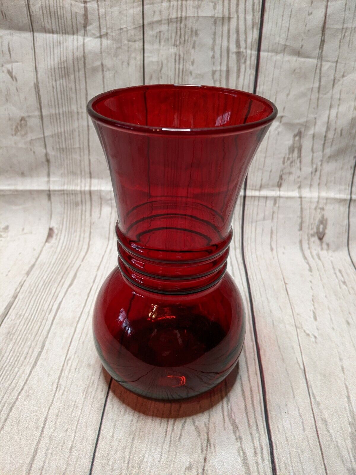 VTG Red Ruby Depression Glass Vase Ribbed
