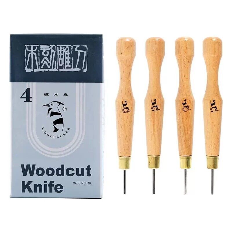 4Pcs Woodpecker Dry Hand Wood Carving Chip Detail Chisel Set Knives Tool