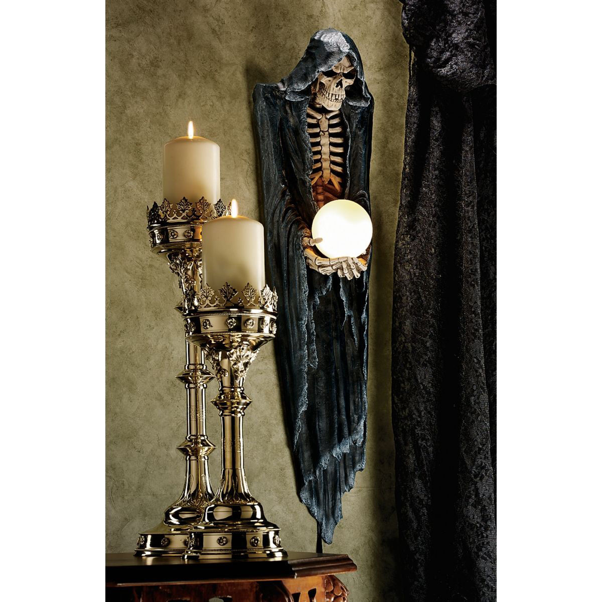 Mythic Creature of the Dead Grim Reaper Skeleton Halloween Decor Wall Light