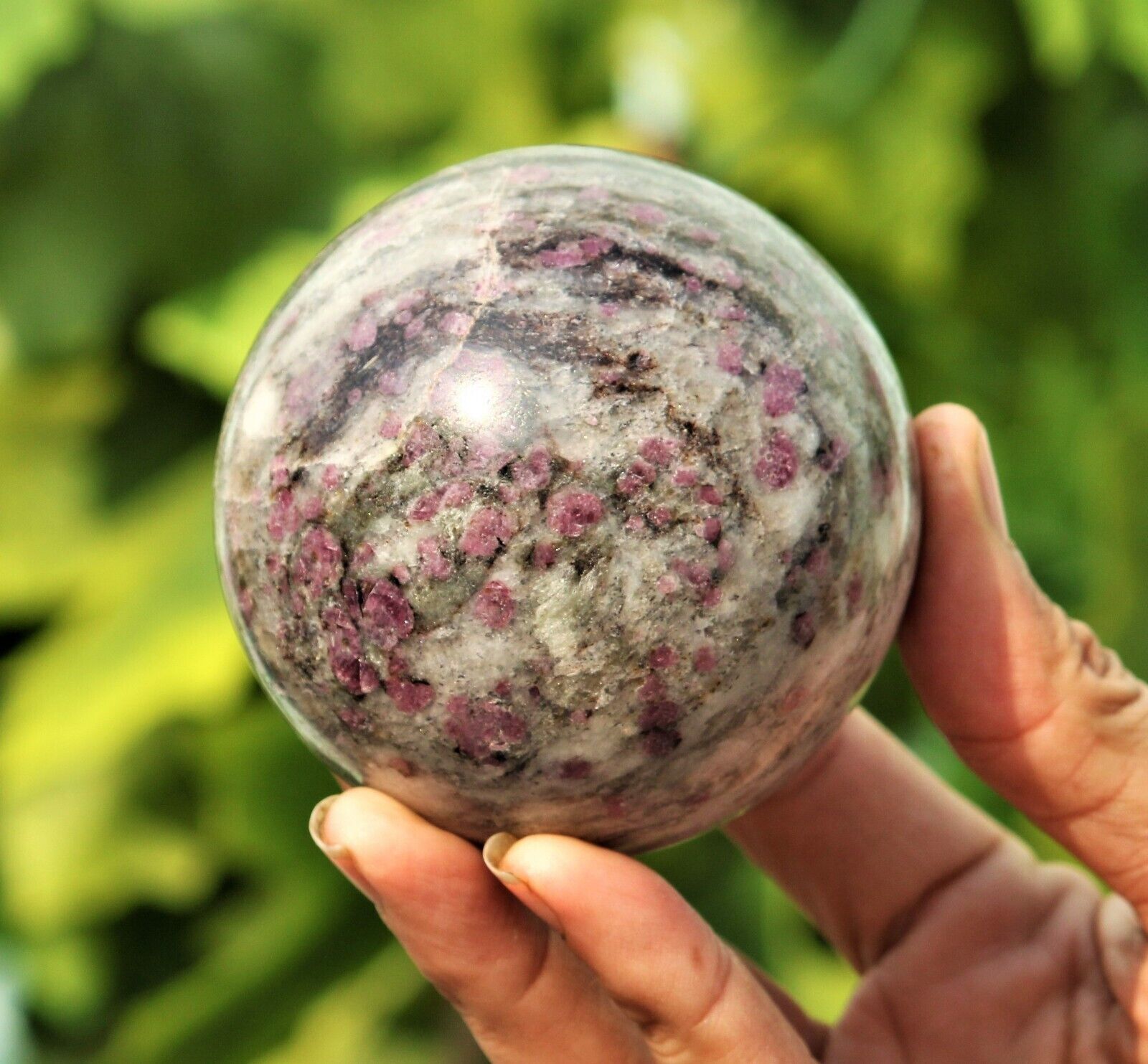 75MM Pink Eudialyte Crystal Quartz Healing Chakra Energy Stone Sphere Globe Ball