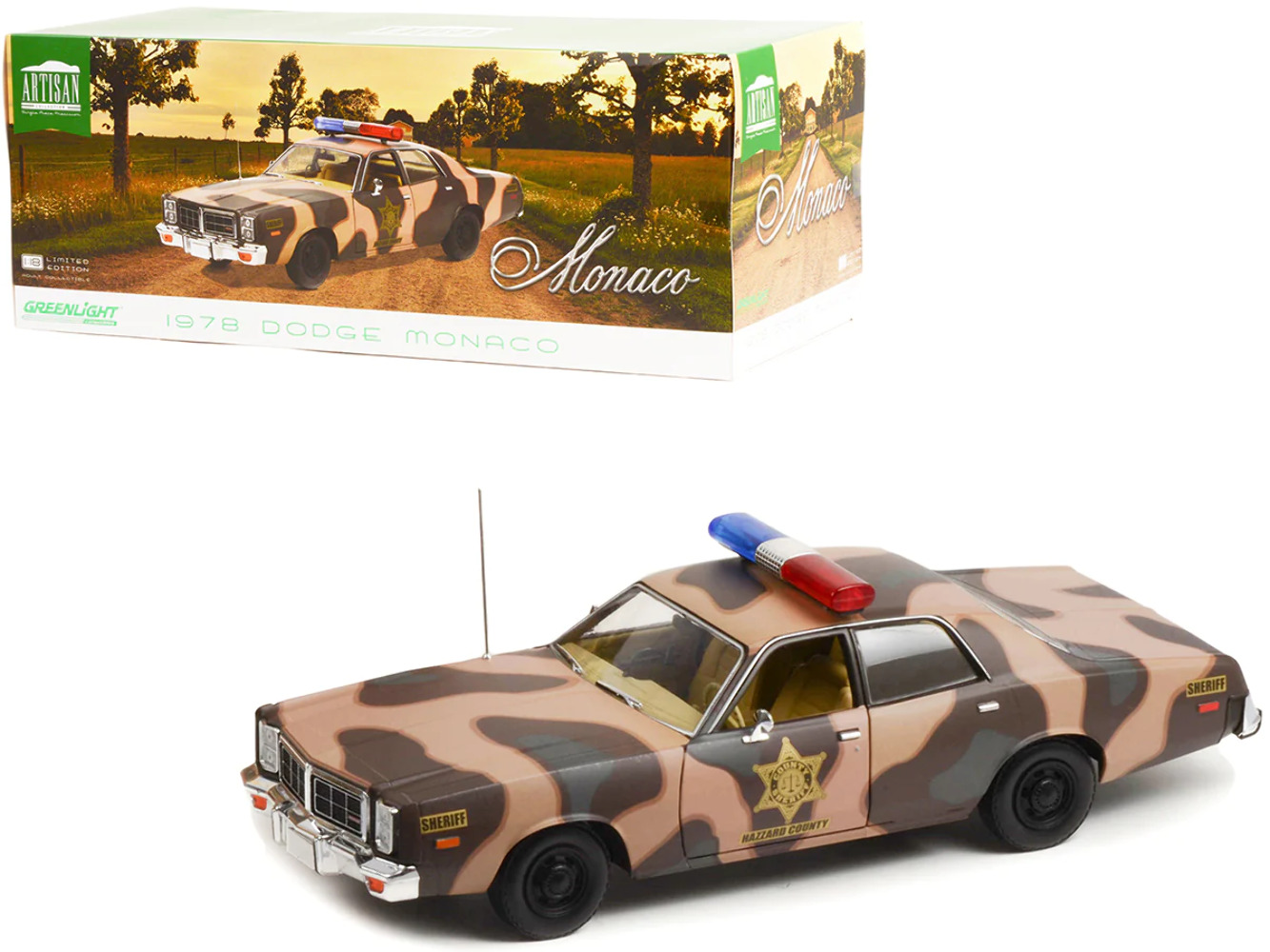 1978 Dodge Monaco Brown Camouflage Hazzard County Sheriff 1/18 Diecast Model Car