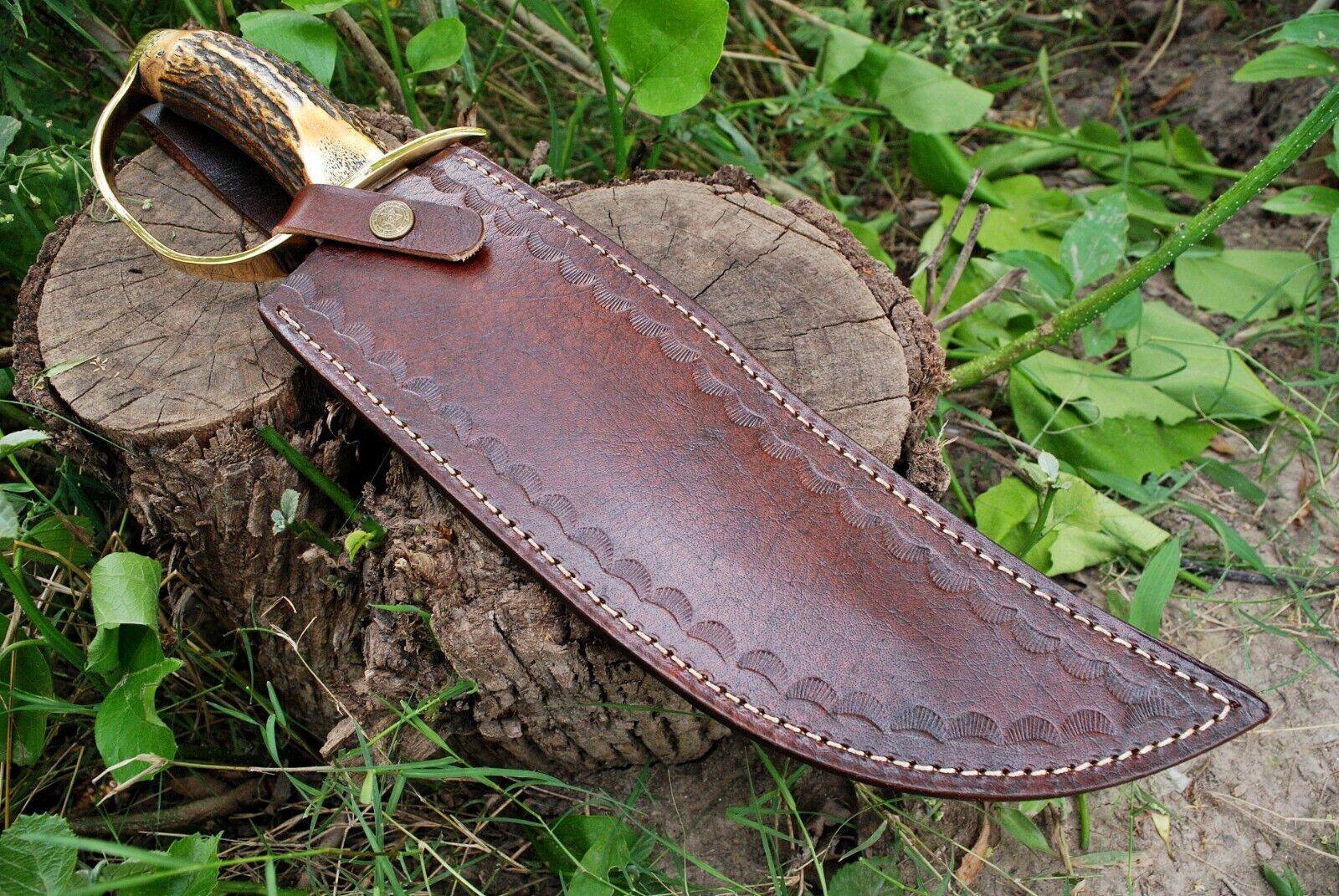 RARE CUSTOM MADE D2 STEEL HUNTING rattail TACTICAL CAMPING  KNIFE BRASS STAG 