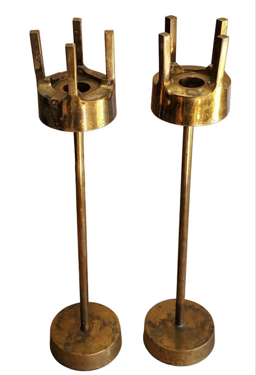 1960\'s Swedish Modernist Tall Brass Candlesticks After Pierre Forsell for Skultu
