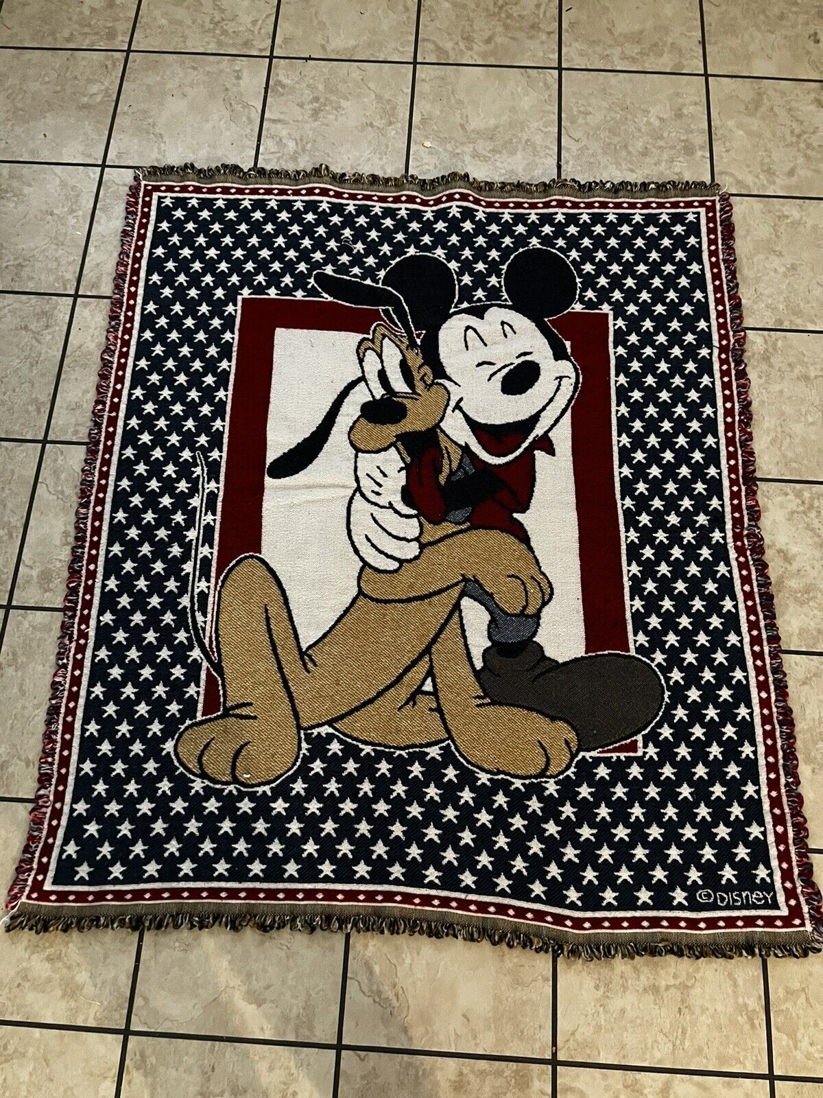 Mickey Mouse & Pluto Patriotic Red White & Blue Beacon Tapestry Blanket 47”x56”