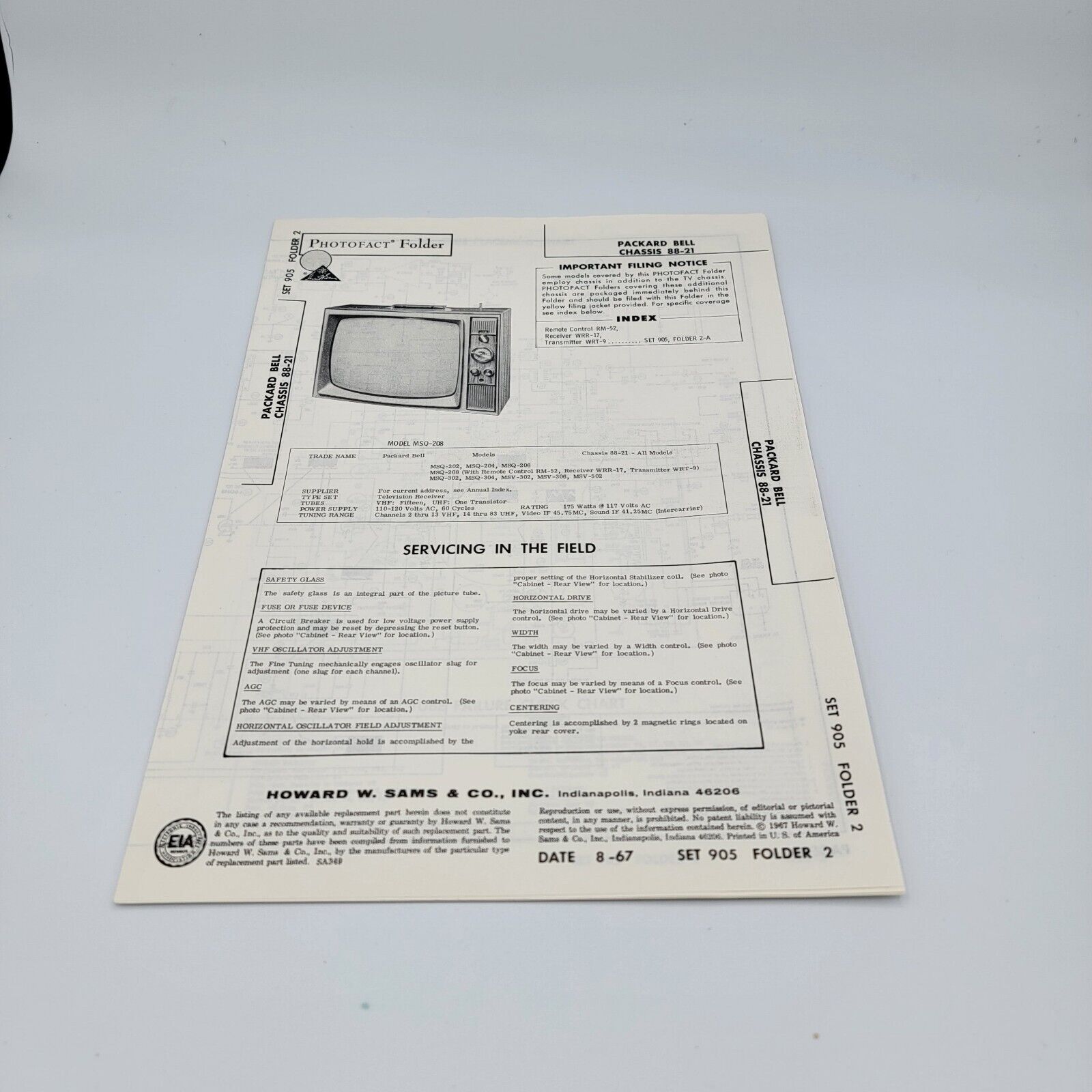 1967 Packard Bell Chassis 88-21 SERVICE MANUAL SCHEMATIC PHOTOFACT
