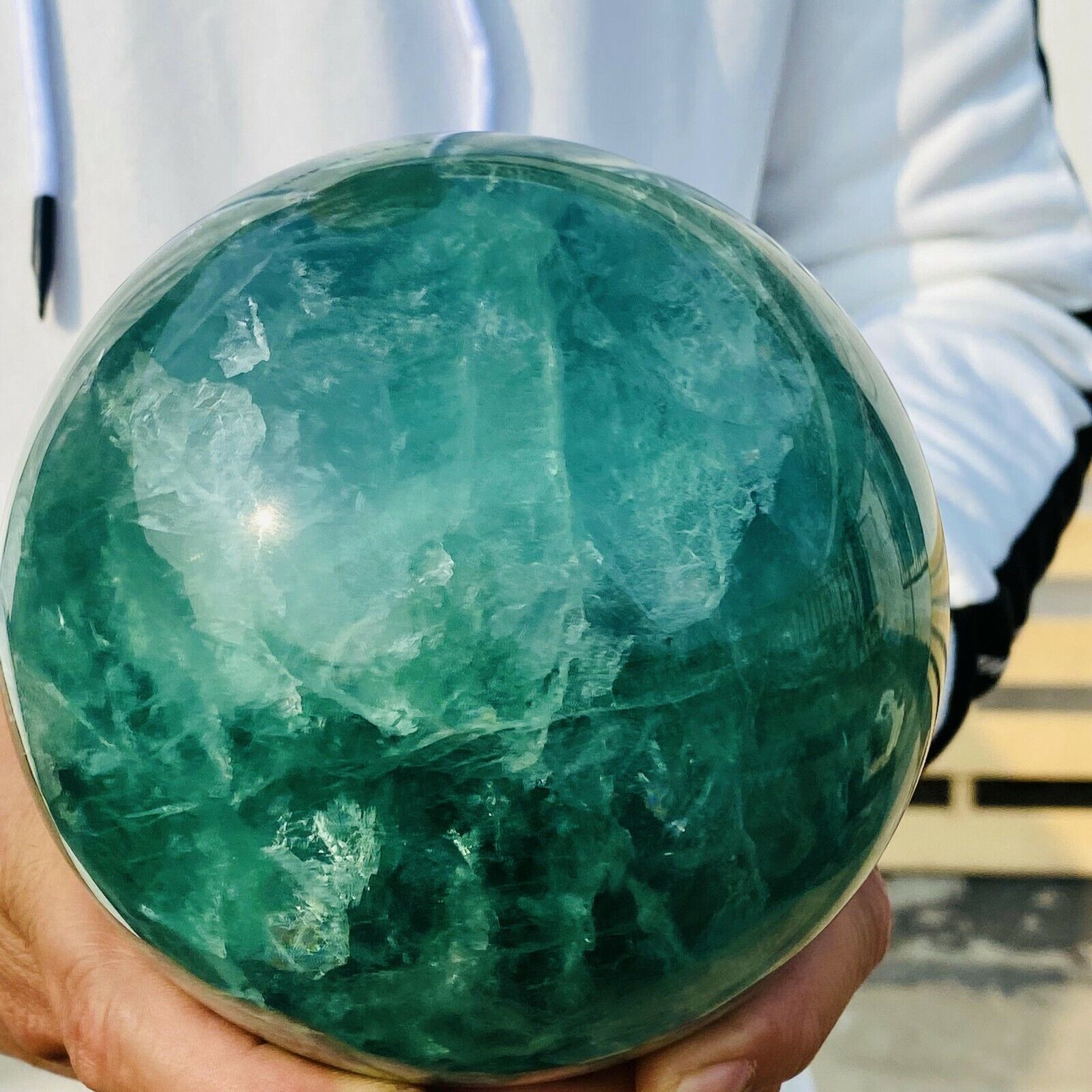 7.35LB Natural Green Fluorite Ball Quartz Crystal Healing Sphere Reiki Stonec