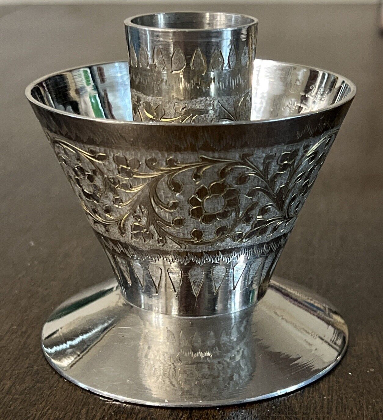 Rare H H Aftab Silver On Brass 3” Taper Or Tea Light Candle Holder Art Decor