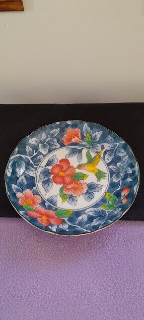 Vintage Andrea by Sadek Hand Painted Floral Bird Cabinet Plate