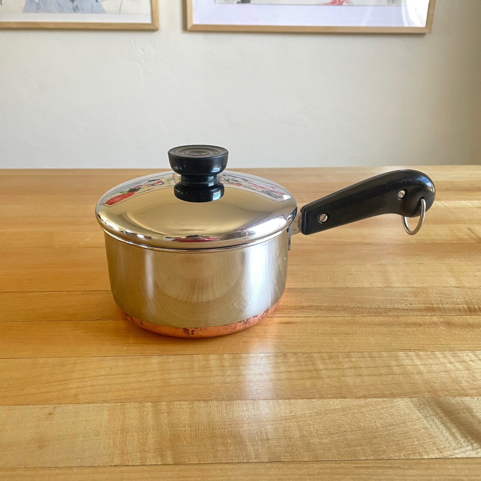 Vintage Revere Ware 1 QT Saucepan Pot w/Lid Copper Stainless Clinton IL USA Flat