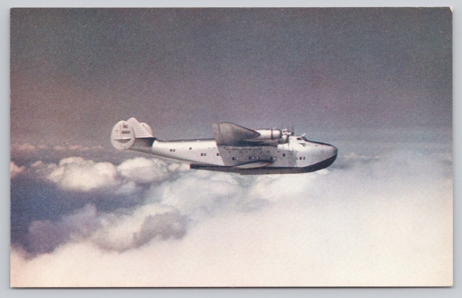 1940s Pan Am Honolulu Clipper Over Pacific Flying Boat Boeing Chrome Postcard