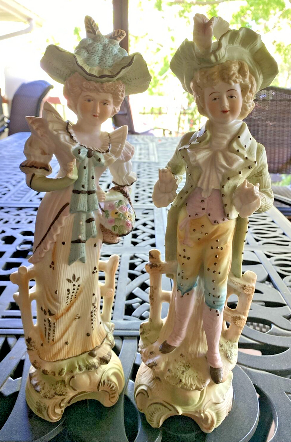 Vintage French Colonial Provincial Couple Ceramic Bisque Figurines 14\