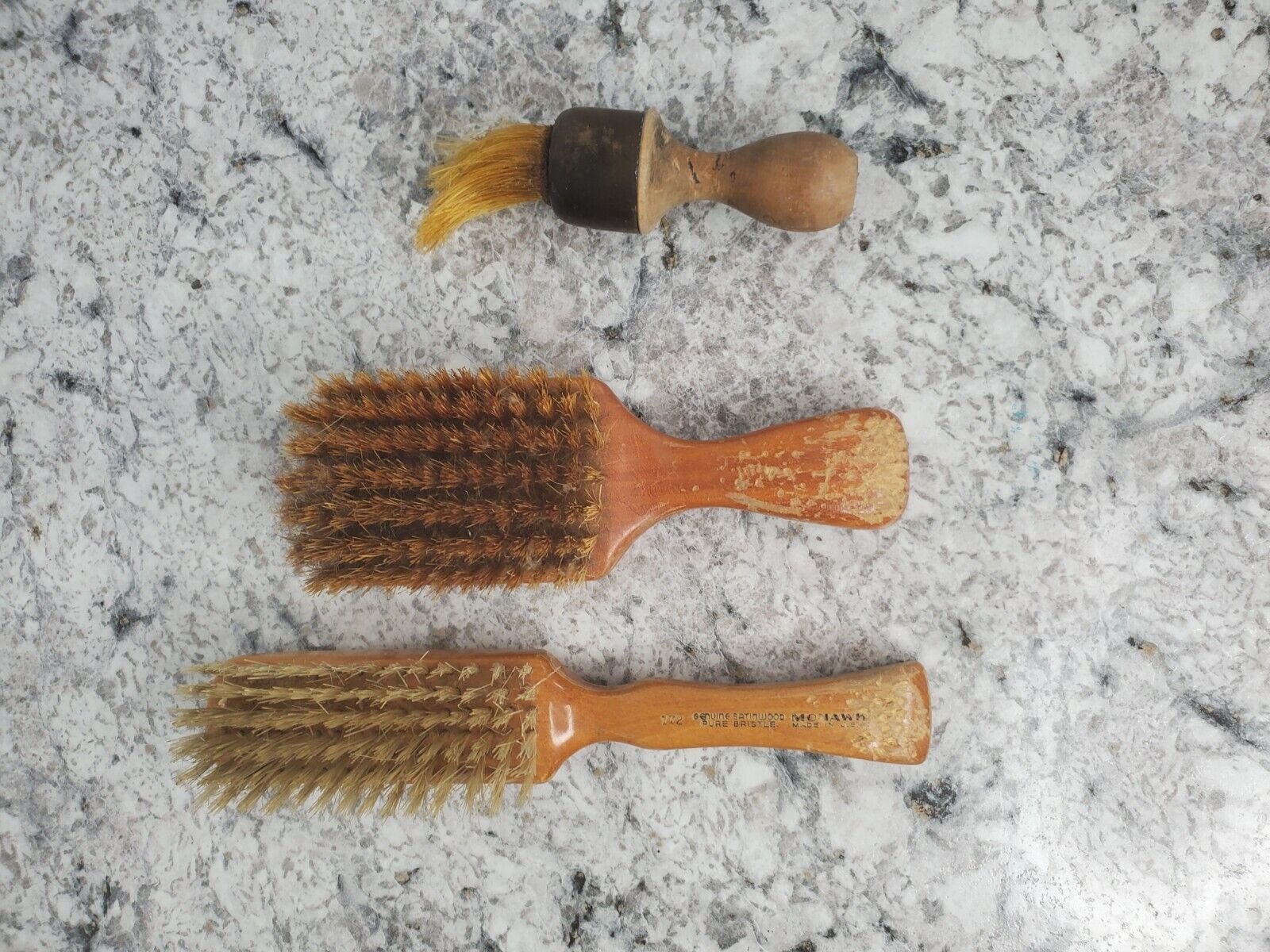 Set of 3 Brushes, 2 Vintage Mohawk Boar Bristle Square Head Brush Wood Finish