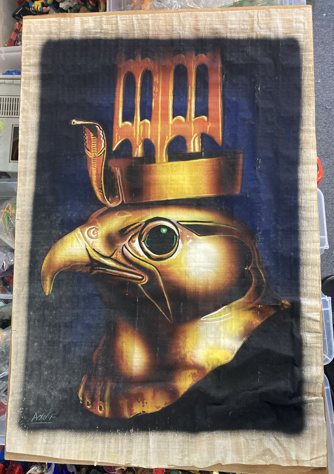 Signed Handmade Papyrus Egyptian Falcon Horus