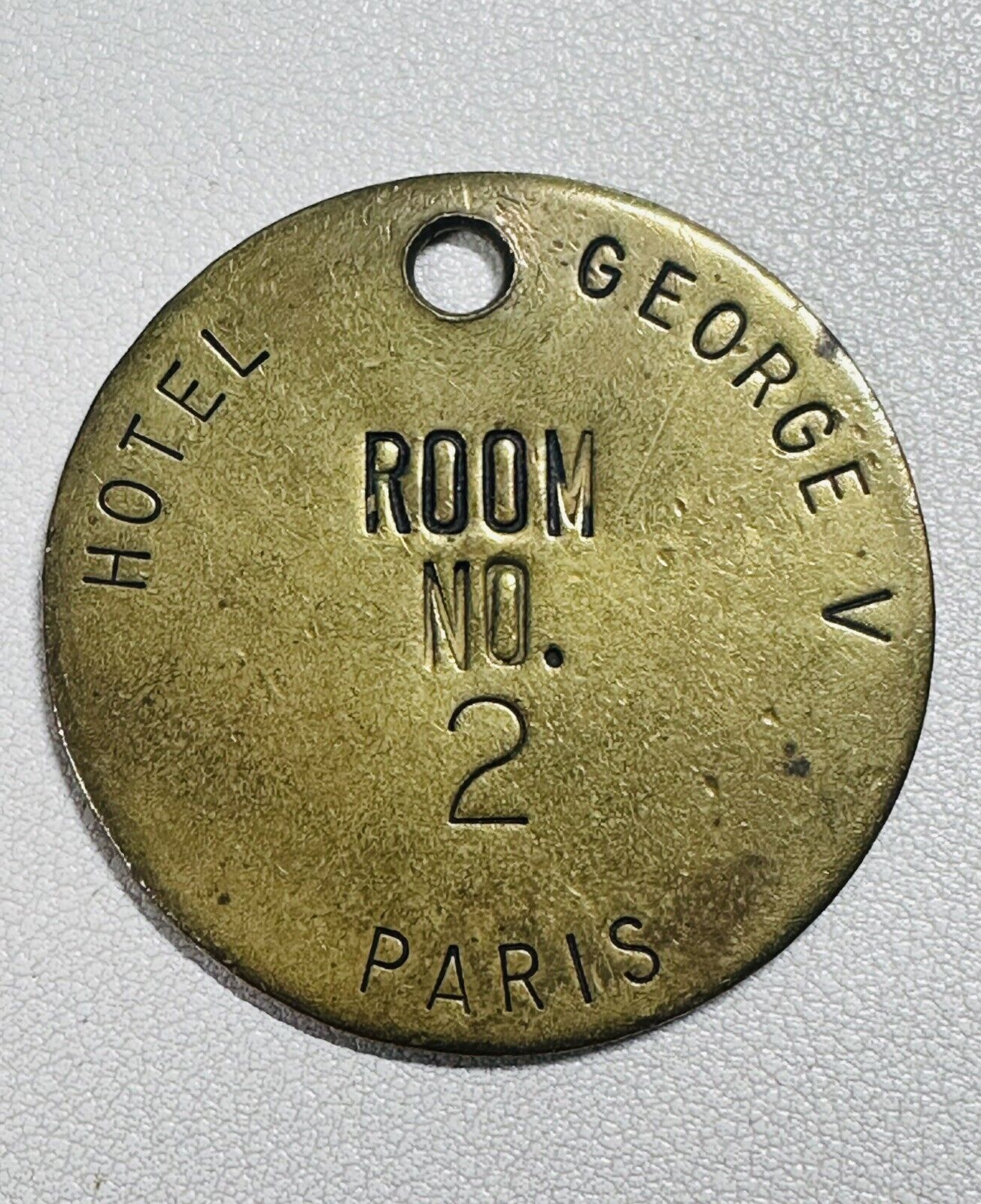 Antique Brass Hotel Key Fob HOTEL GEORGE V Paris France Room #2